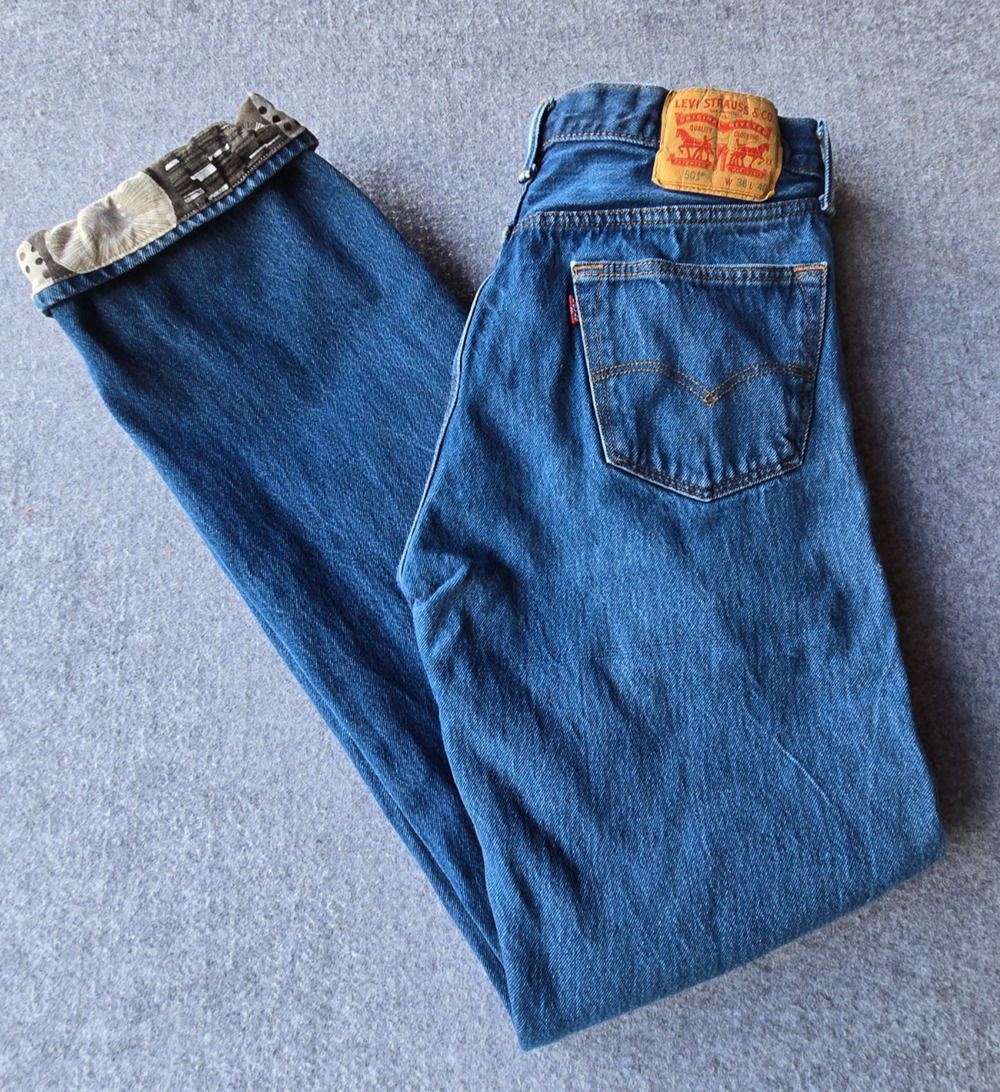 Levi’s 501 Button Fly Jeans with Accent Print Cuff Medium Wash 34"x32.5"